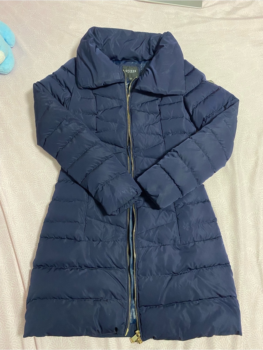 Guess Navy Blue Quilted Long Puffer Ski Jacket